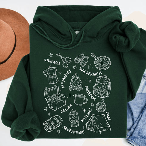 Warning: wearing this hoodie may cause spontaneous road trips, extreme s’mores cravings, and uncontrollable urges to yell “I got the firewood!”